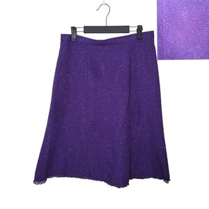 Purple Paisley‎ Embroidered Ruffle Trim Feminine 90s Knee Length Skirt Size 8
